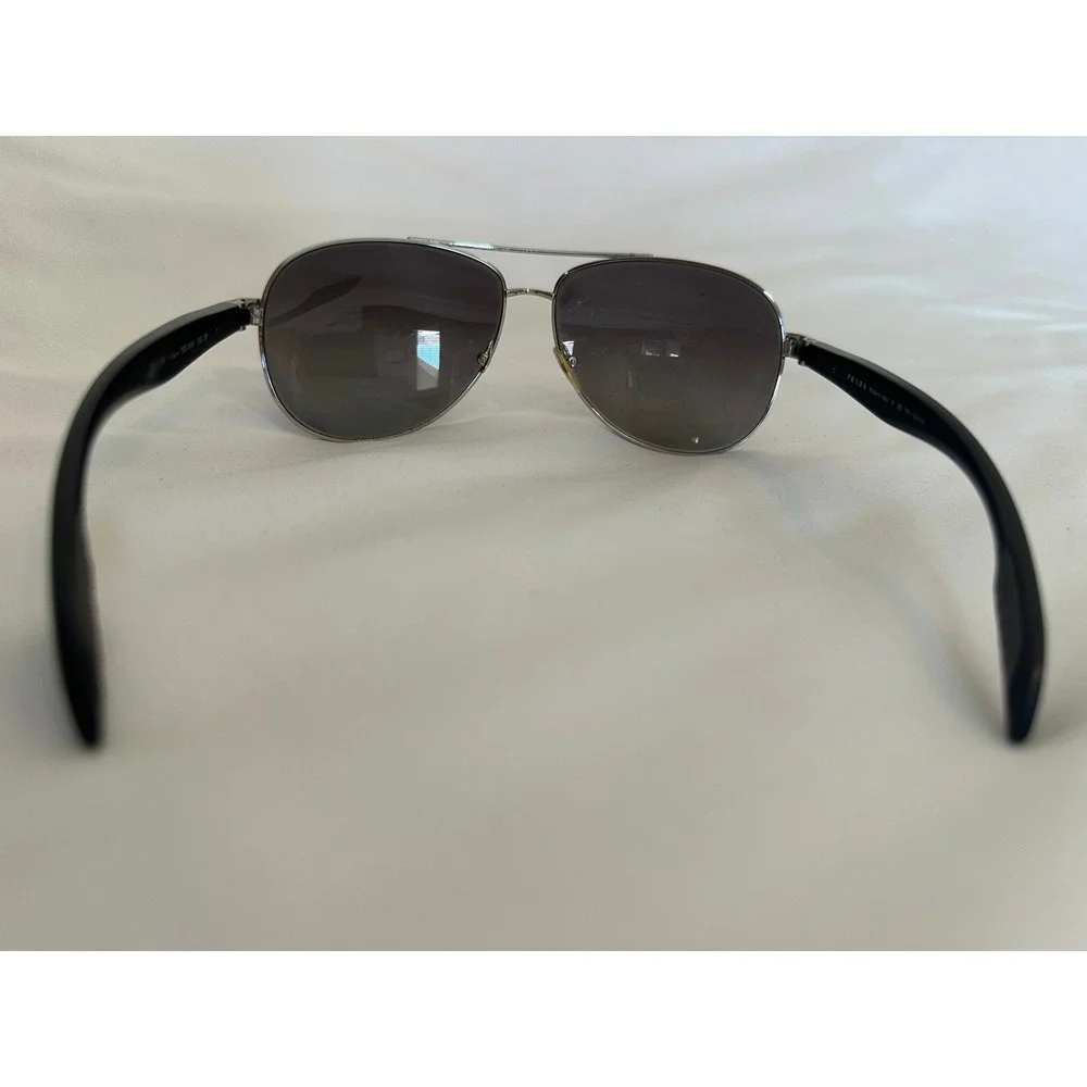 Prada Linea Rossa Aviator Sunglasses Silver Black Polarized SPS 51O Grey